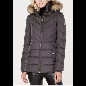 Michael Kors puffer jacket coat hooded down Grey gunmetal XXS